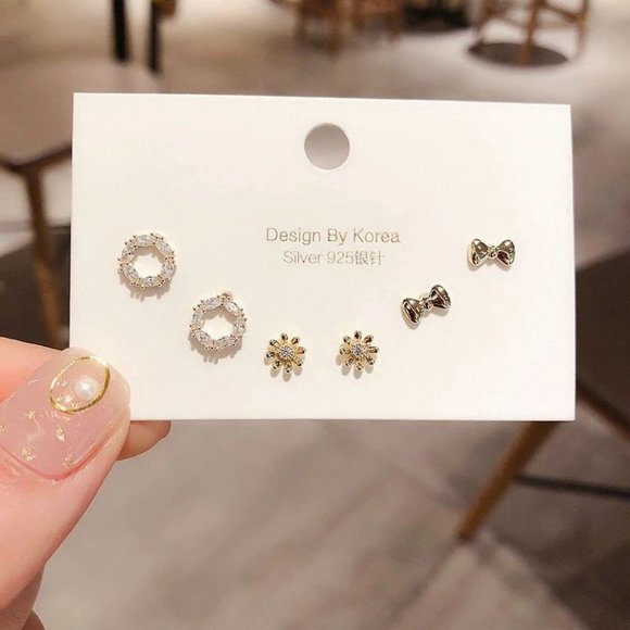 [3 Pairs] 925 Sterling Silver Diamond Earrings A - Picture 8 of 8